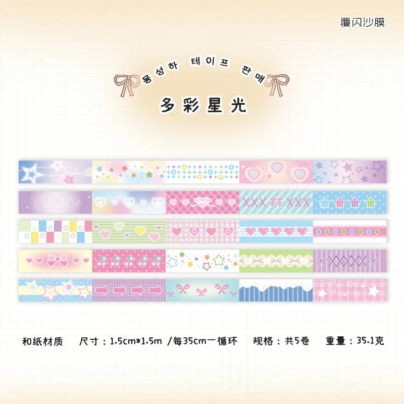 5 roll Cute Girl Heart Washi Tape Sweet Scrap booking Journal Decorative Adhesive Tapes